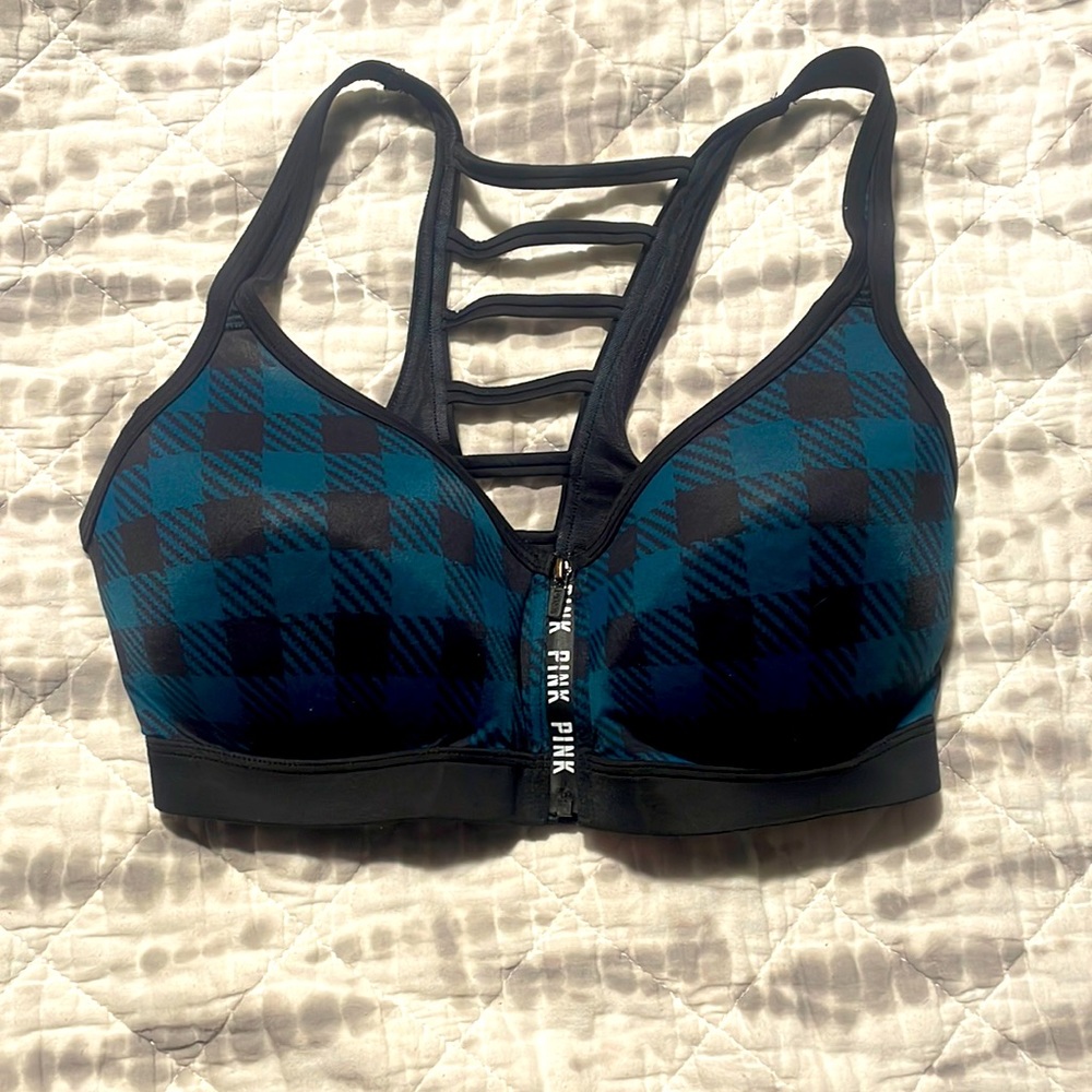 PINK plaid sports bra